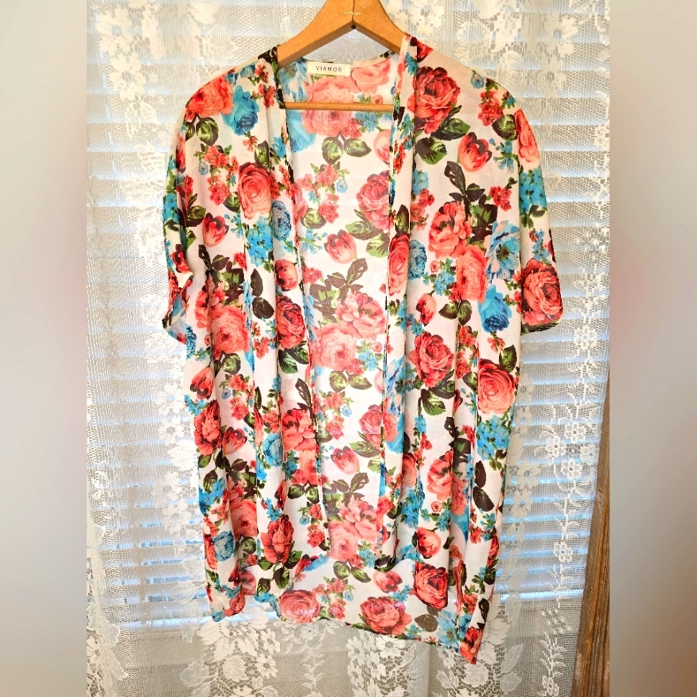Viamor Womens Kimono / Duster, Small, Floral